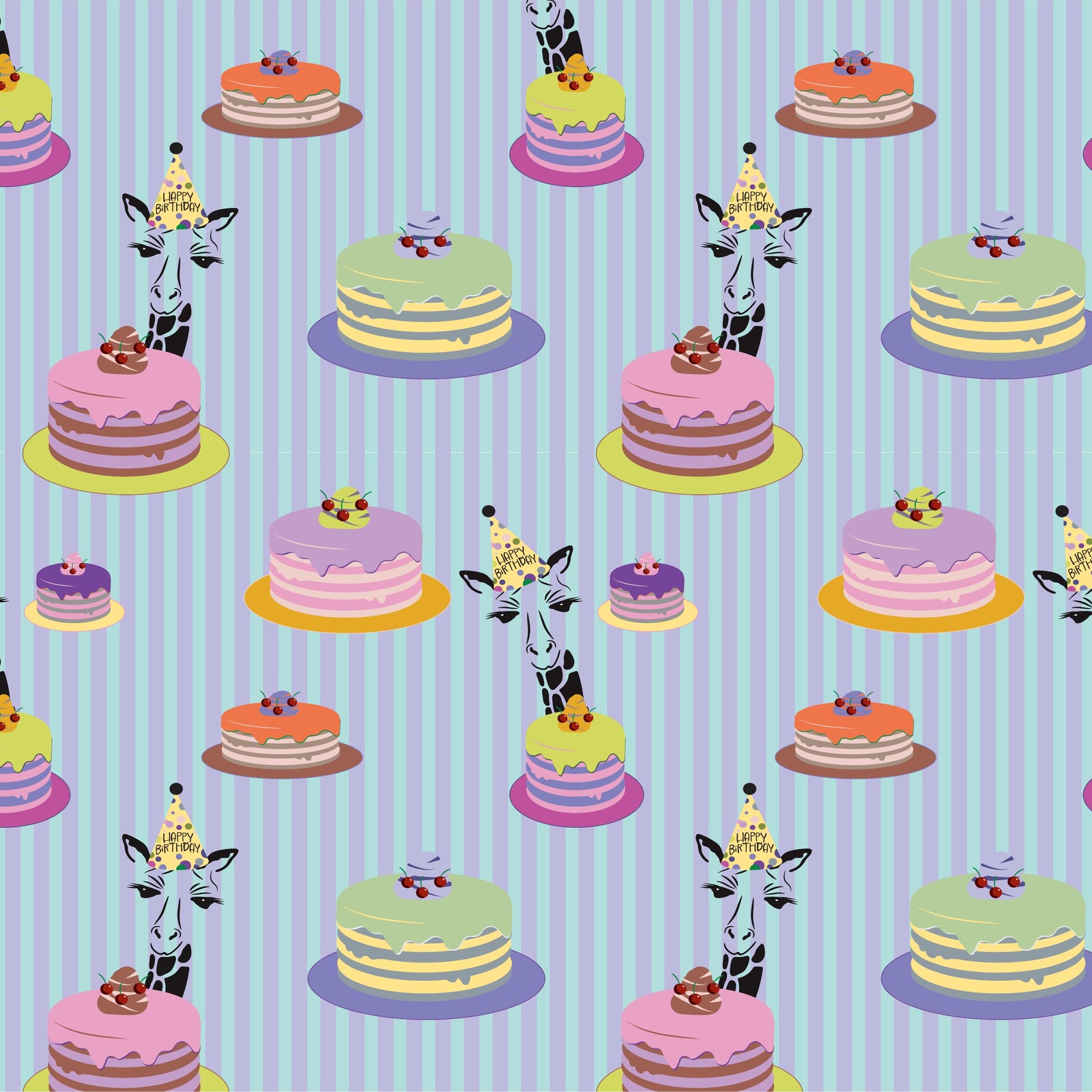 Giraffe Party 05 — giraffe & cakes hero pattern on lavender stripe