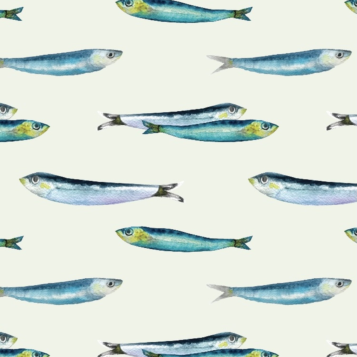 Watercolor swimming sardines on cream