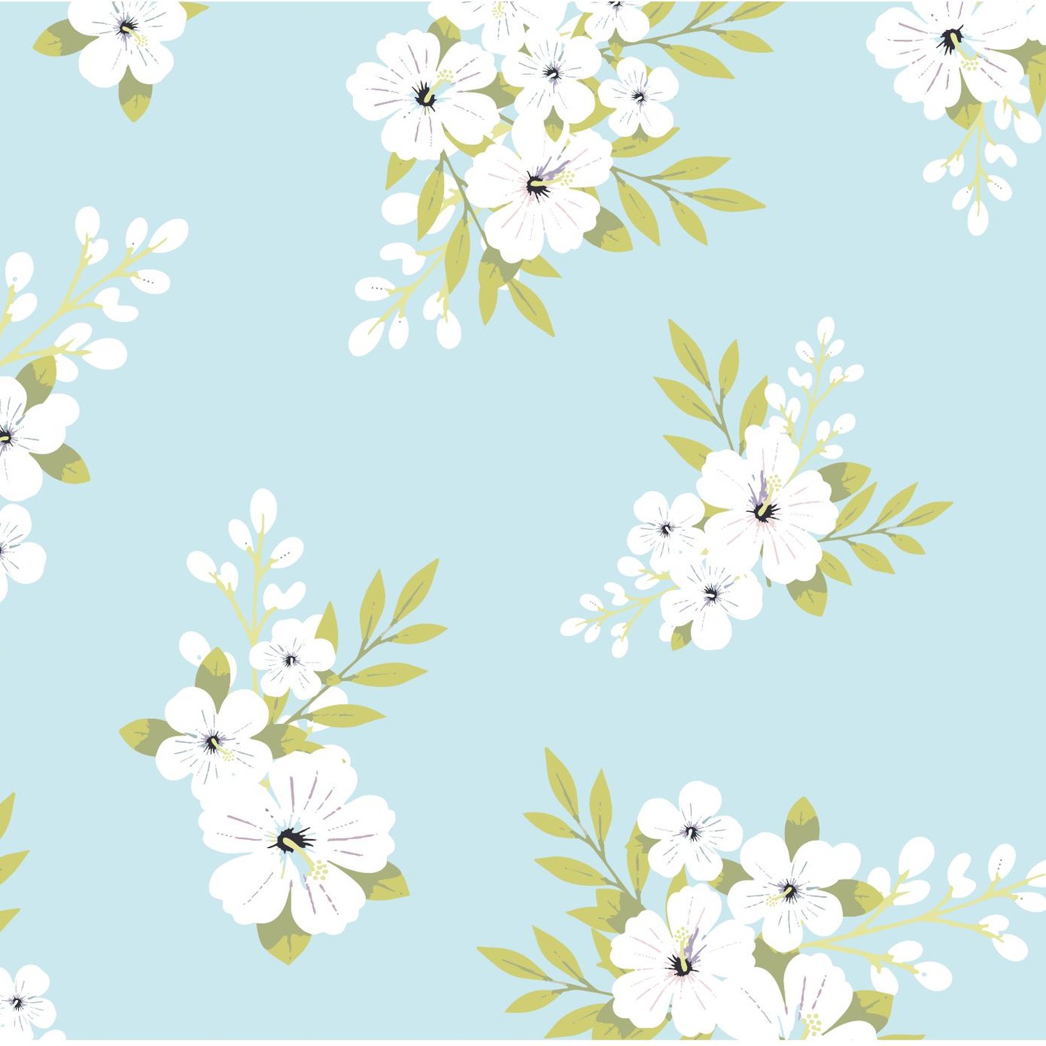 Sleepy Jungle blue floral pattern with white flowers