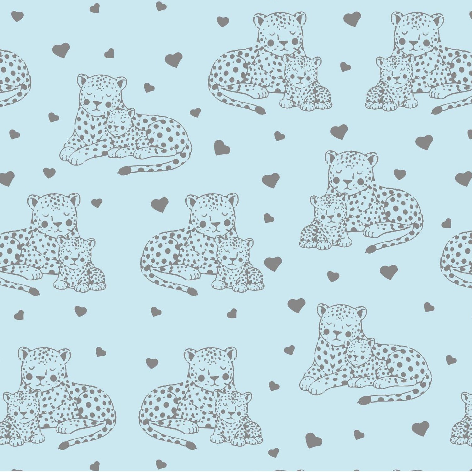Sleepy Jungle blue pattern with leopards and hearts