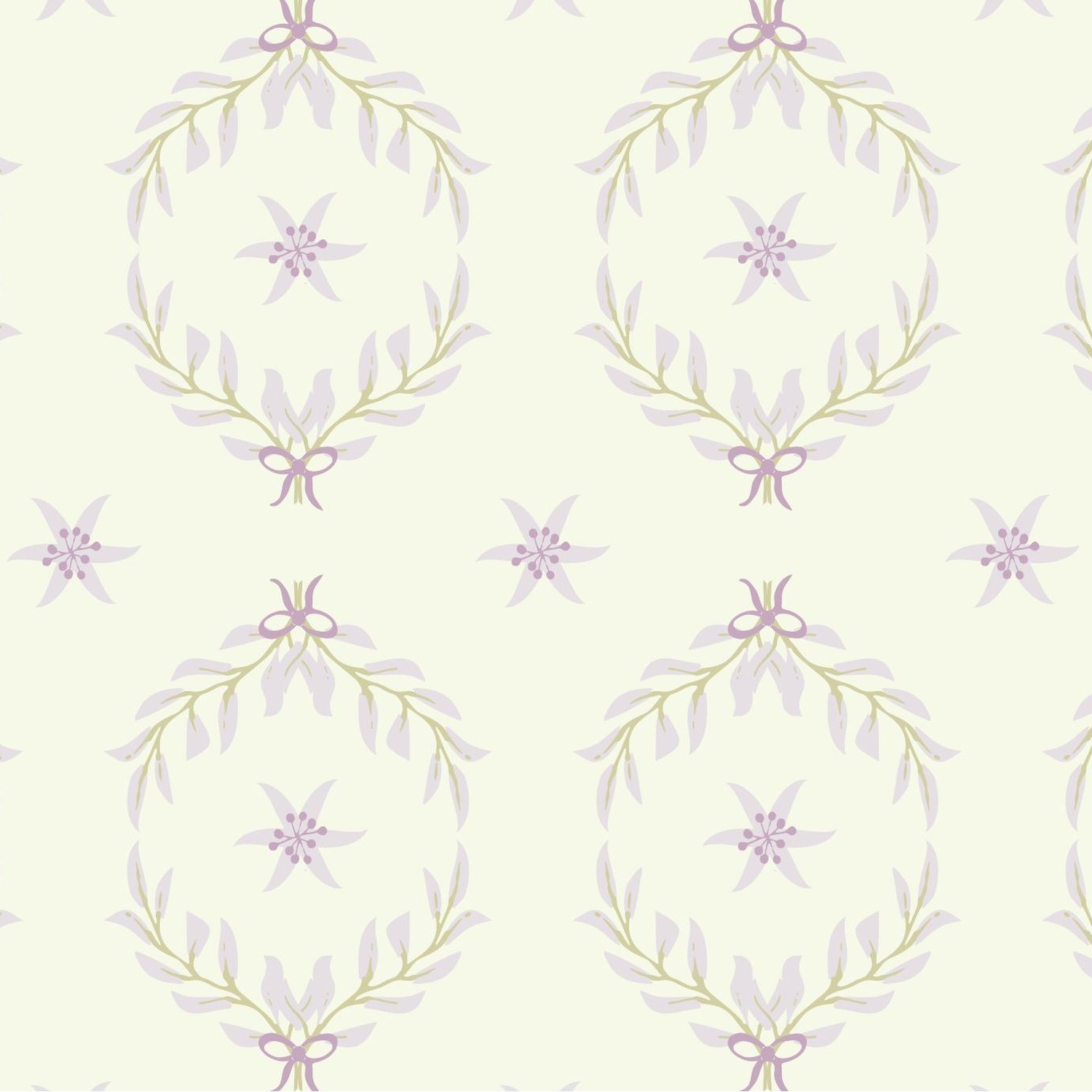 Sleepy Jungle cream pattern with floral wreaths