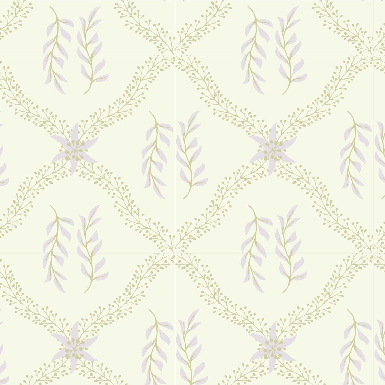 Sleepy Jungle green lattice pattern with willow leaves