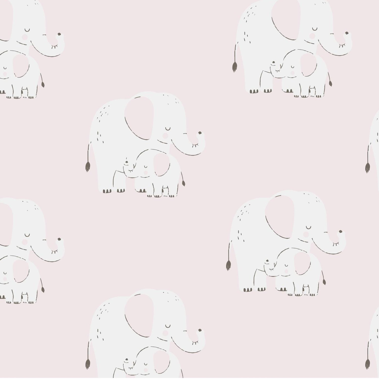 Sleepy Jungle pink pattern with mother and baby elephants