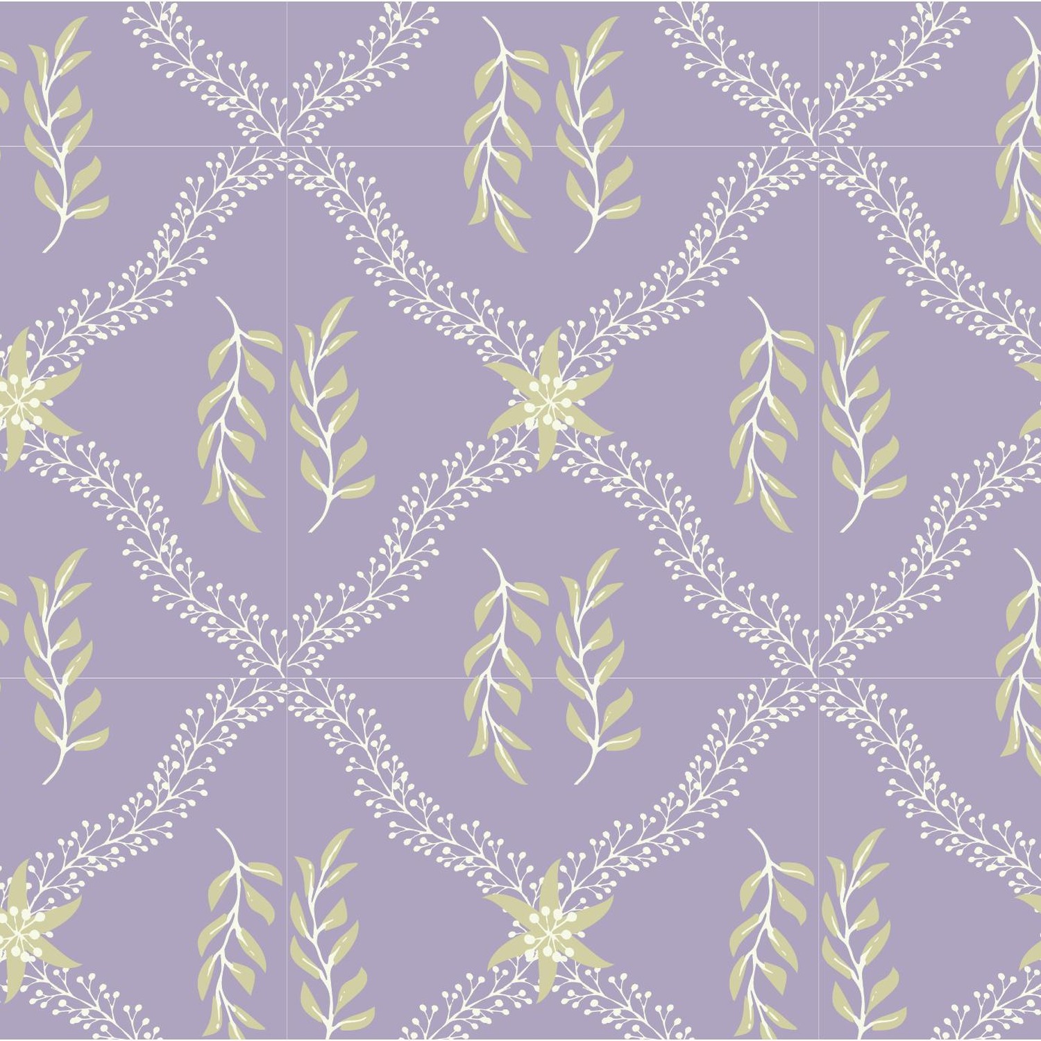 Sleepy Jungle purple lattice pattern with willow leaves
