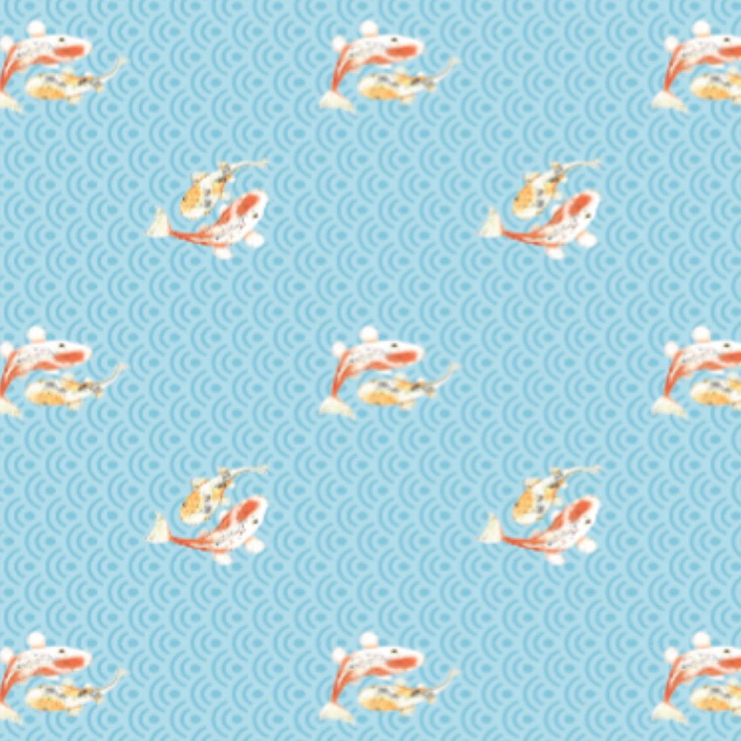 Koi swimming on blue scallop waves