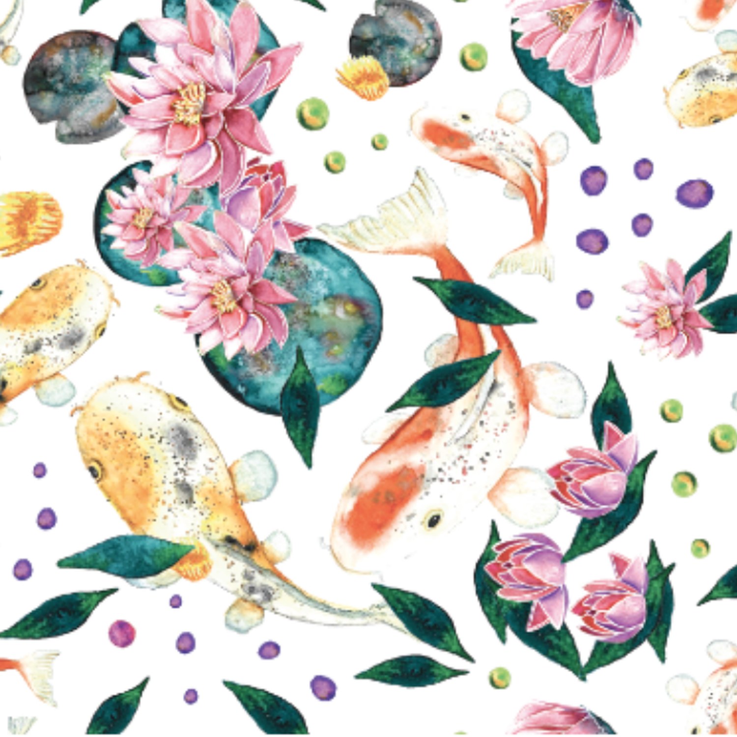 Koi and lotus on cream — featured print