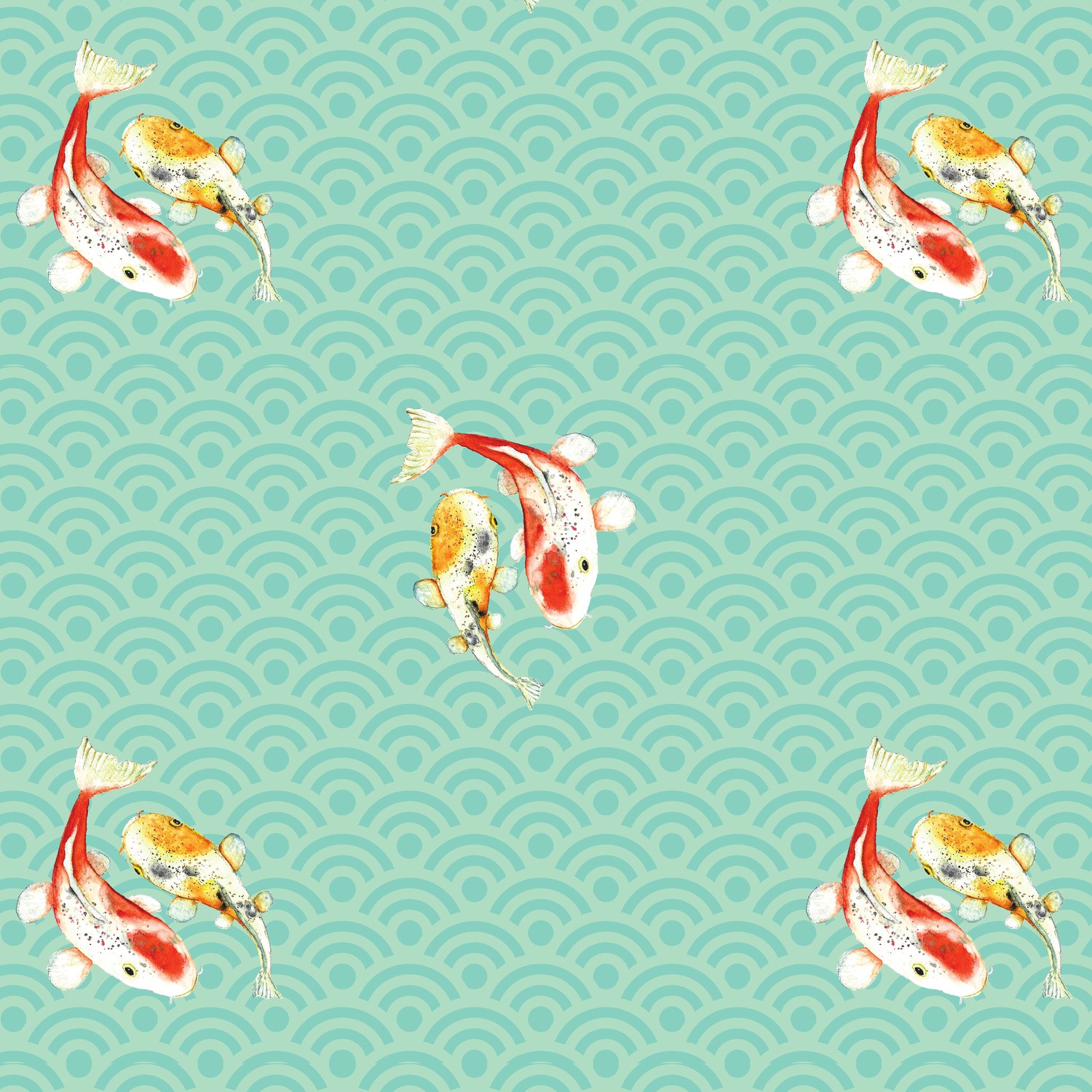 Koi on teal scallop waves
