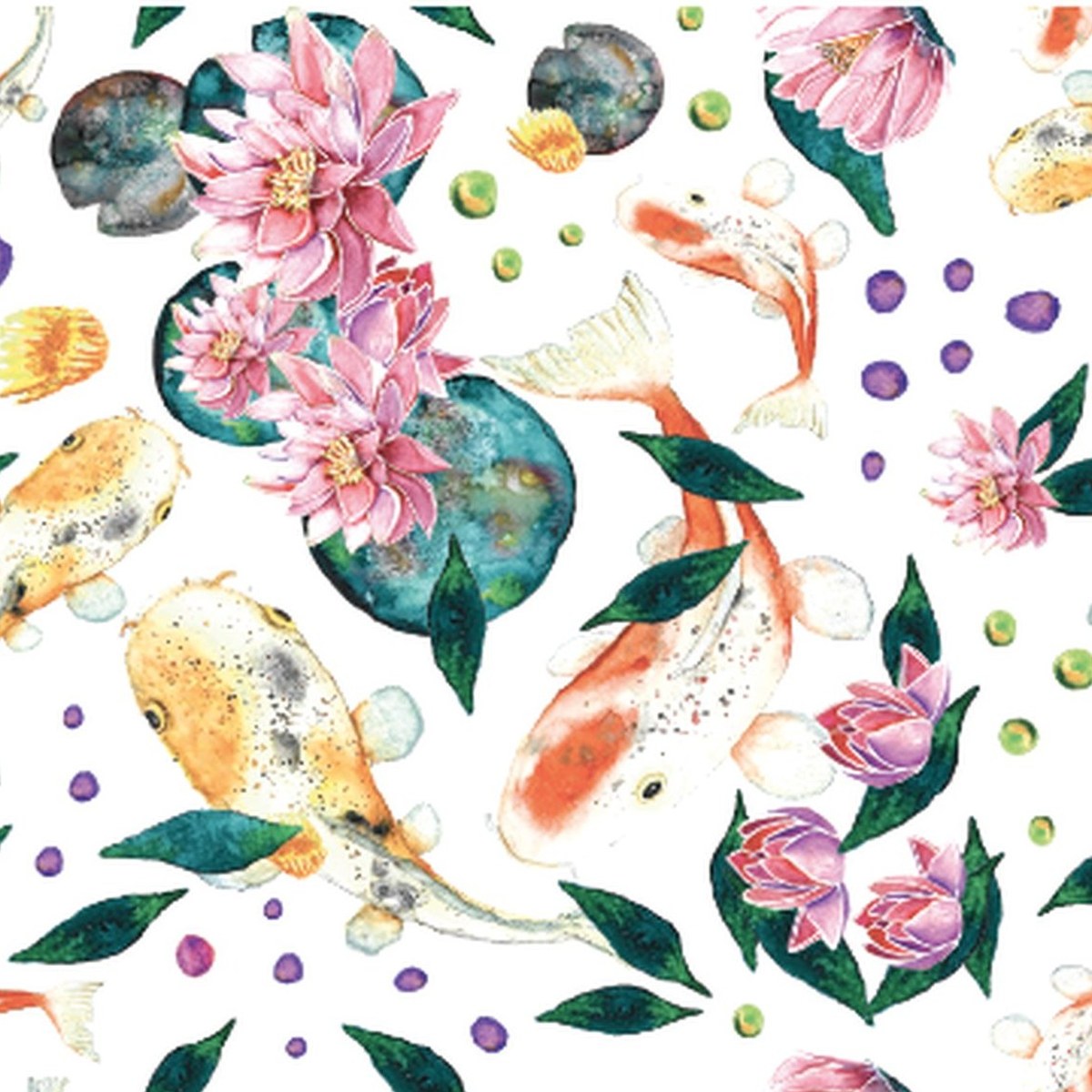 Koi and Lily — watercolor koi fish and lotus surface pattern collection