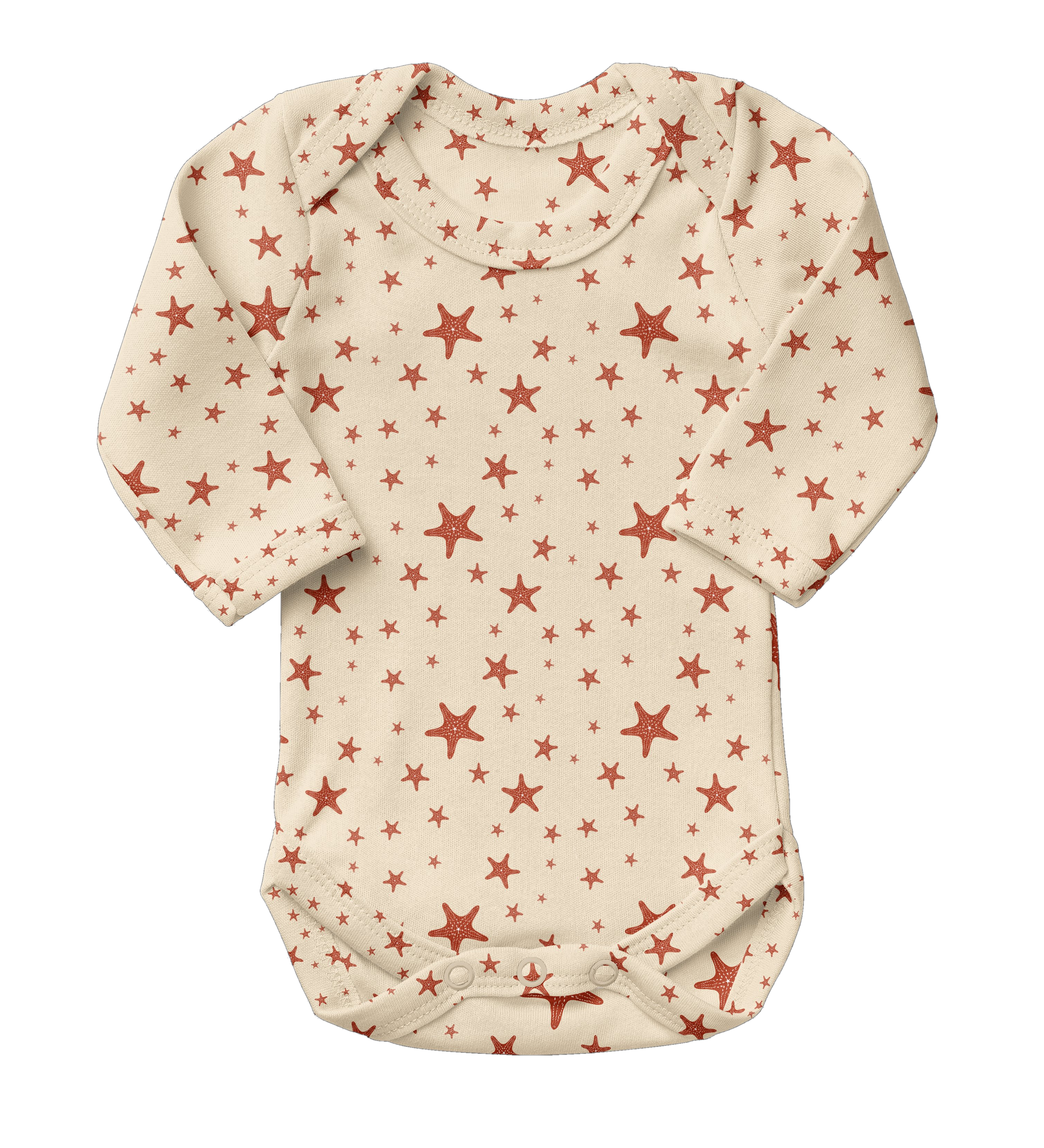 Boho starfish coordinate pattern on a long-sleeve baby onesie