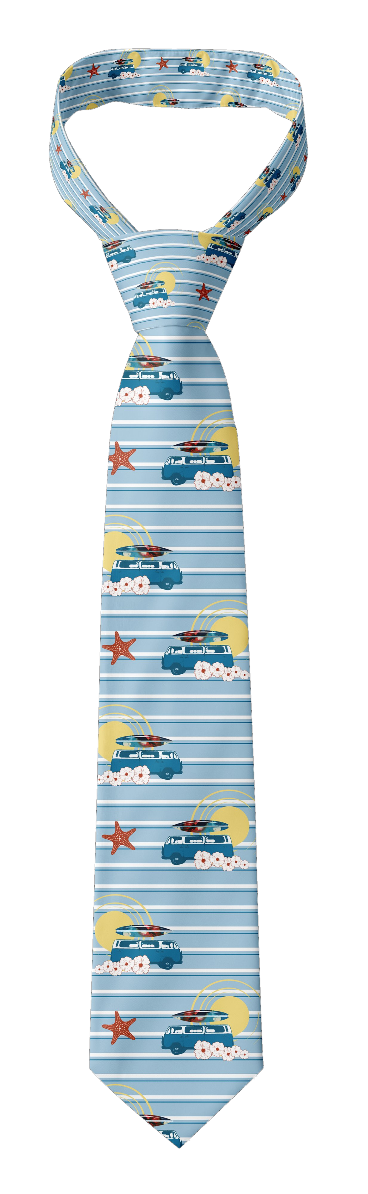 Boho Surf VW van and surfboard pattern on a striped necktie