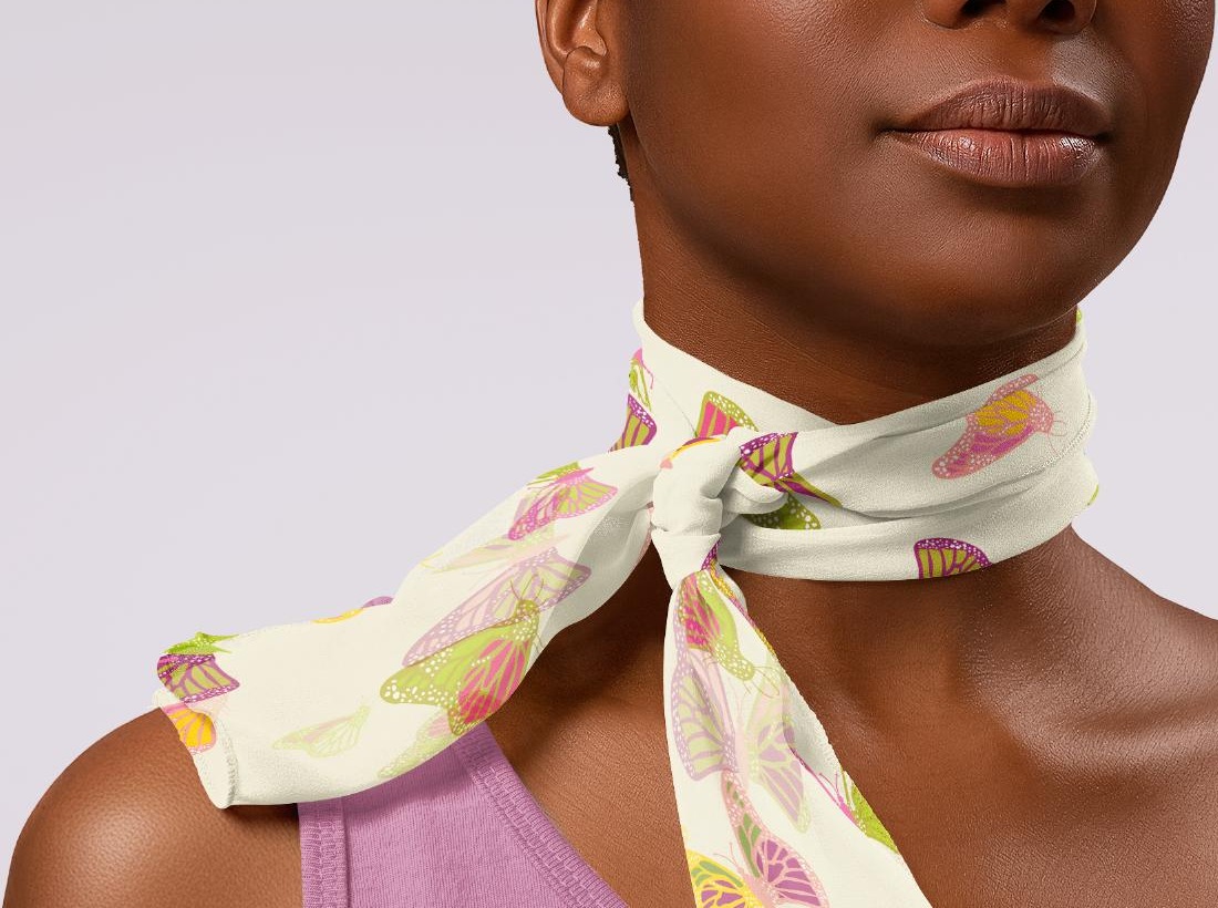 Butterfly orchid pattern on a chiffon scarf