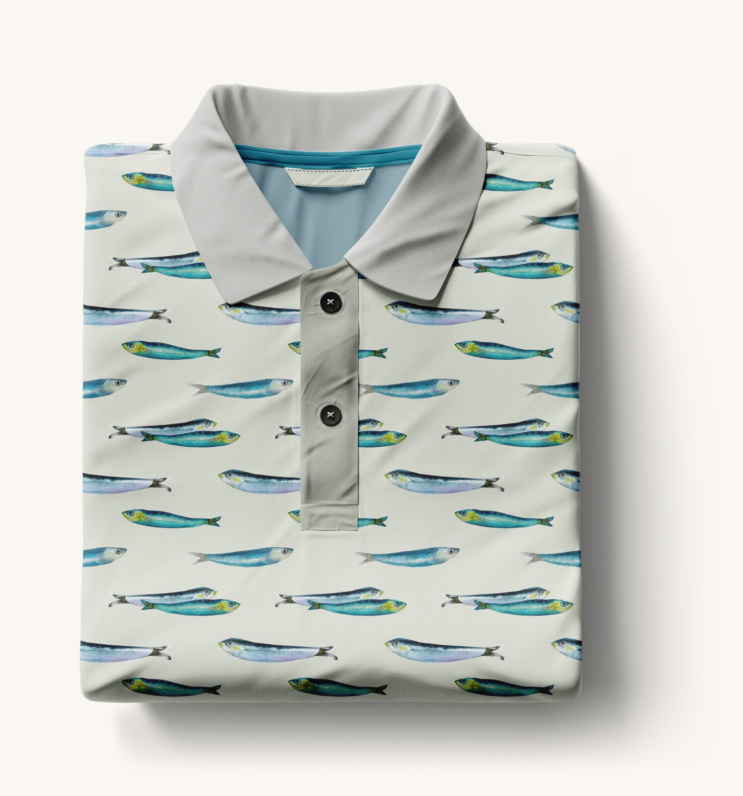 Sardine pattern on a folded polo shirt