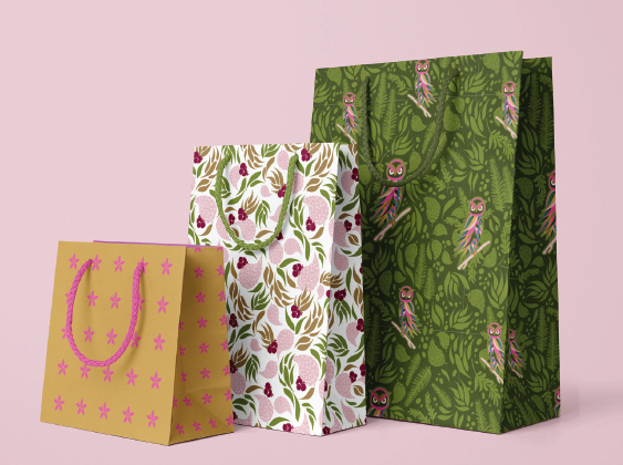 Hidden Owls patterns on shopping bags