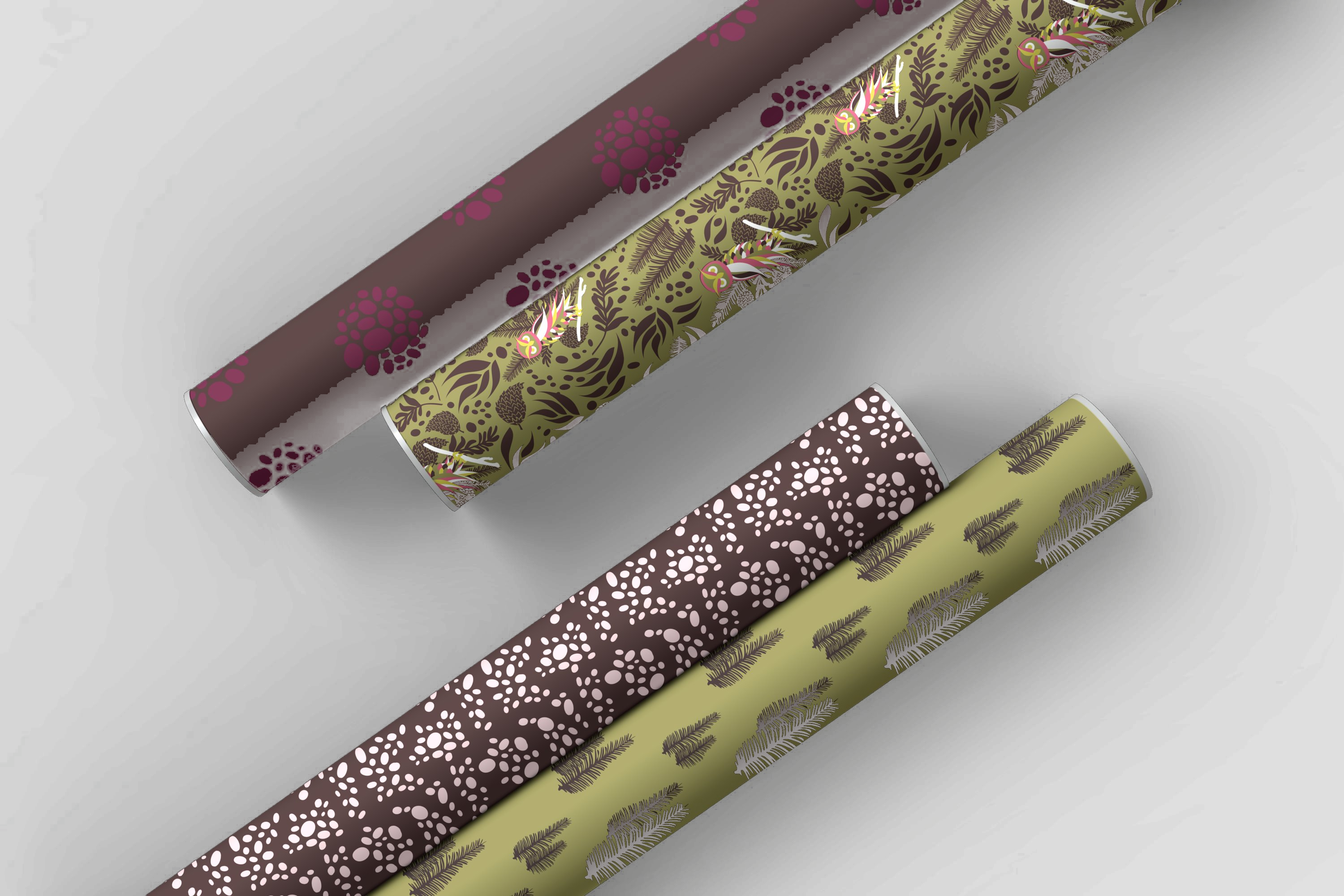 Hidden Owls coordinate prints on rolled wrapping paper