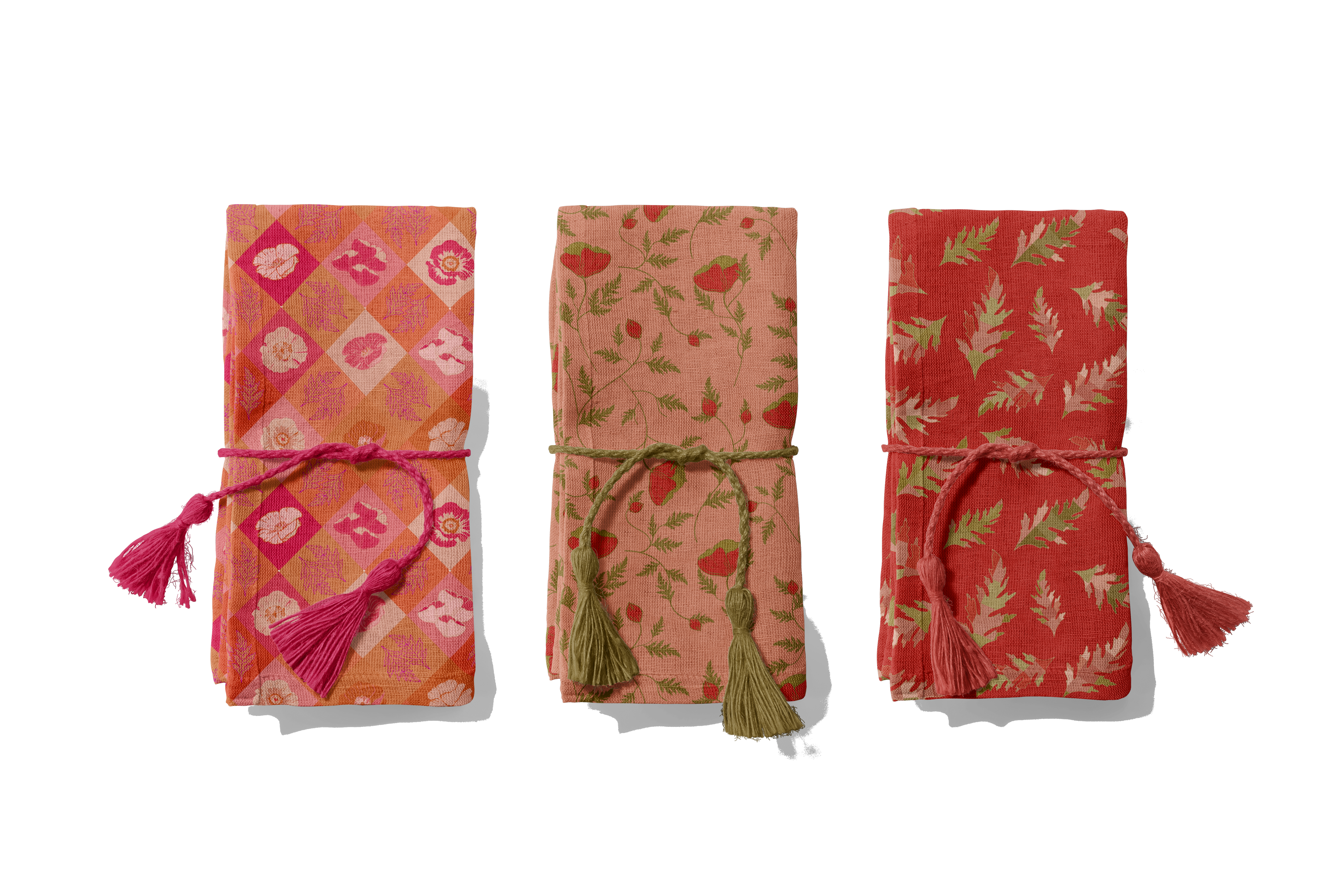 Three Pretty Poppies coordinate patterns on rolled hand towels