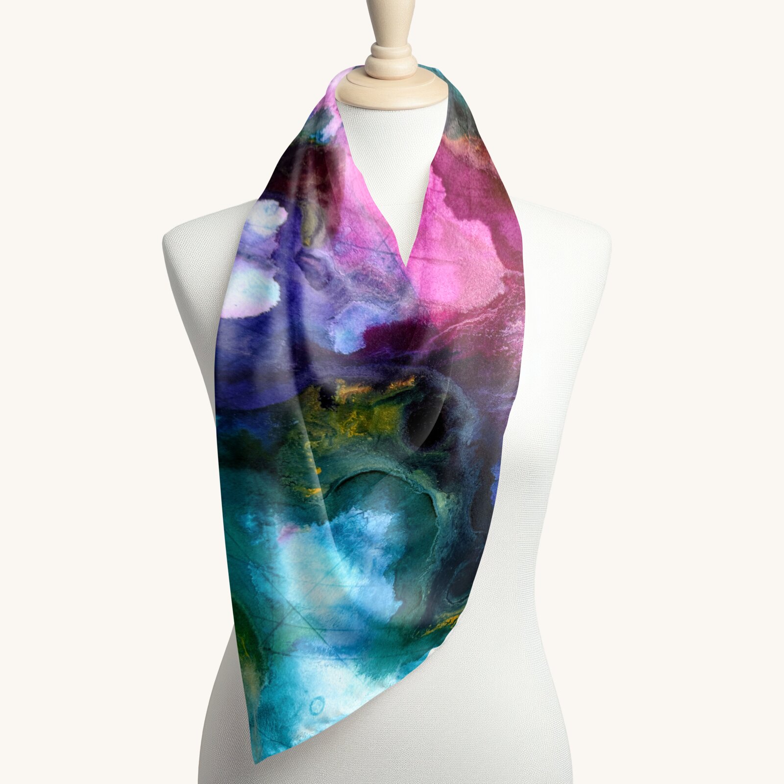 Coral Reef watercolor printed on a silk scarf