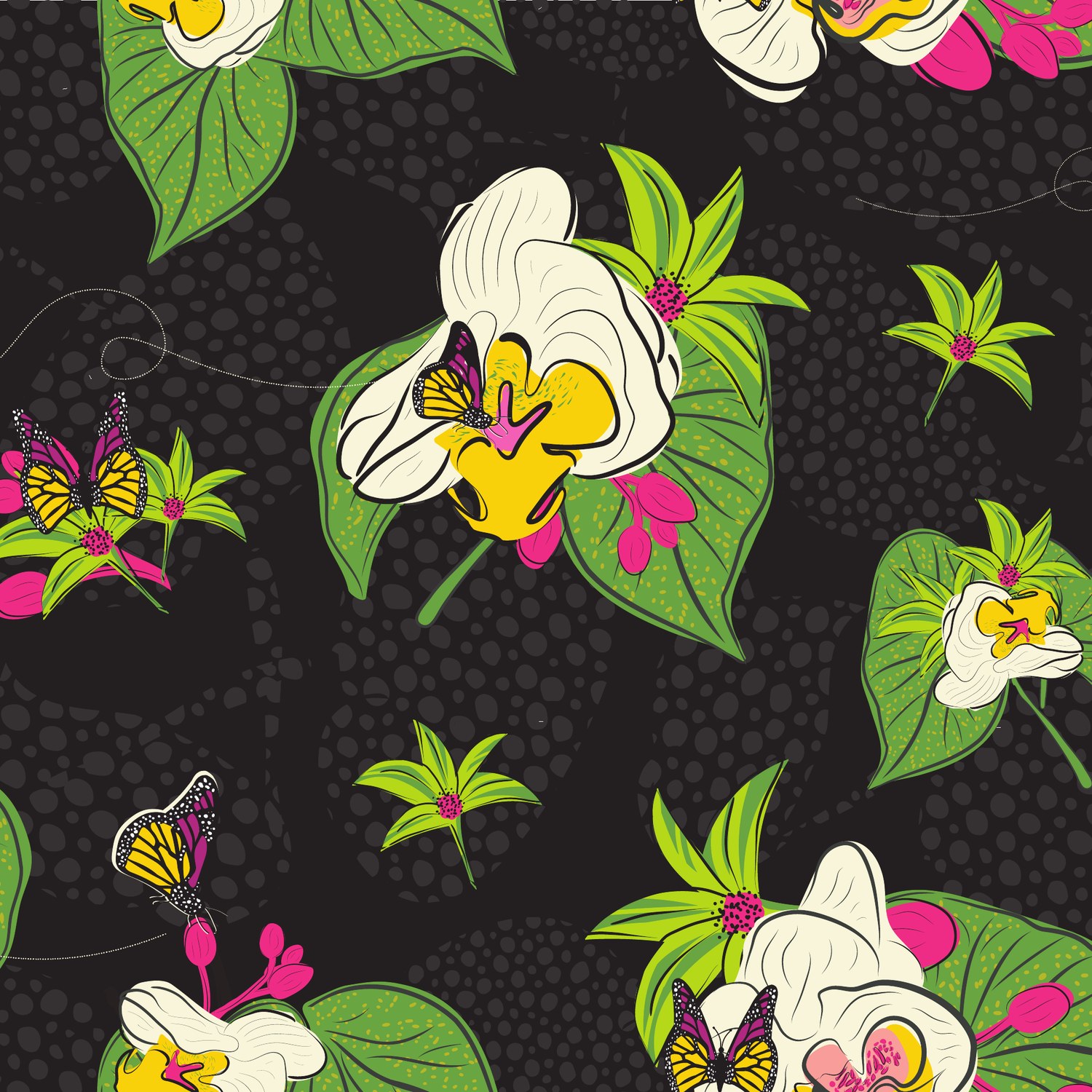 Dark navy orchids with leaves — featured print