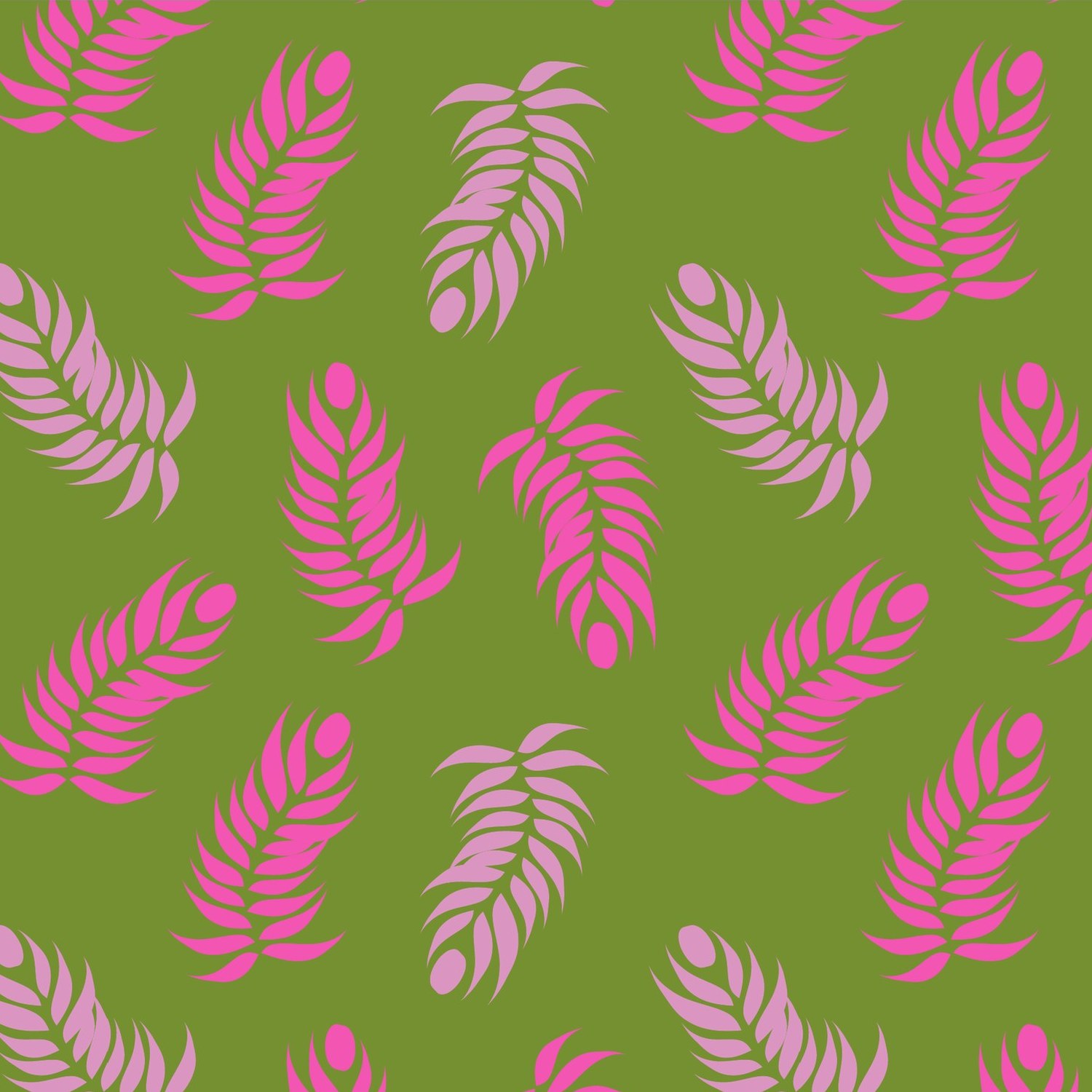 Pink palm fronds on green