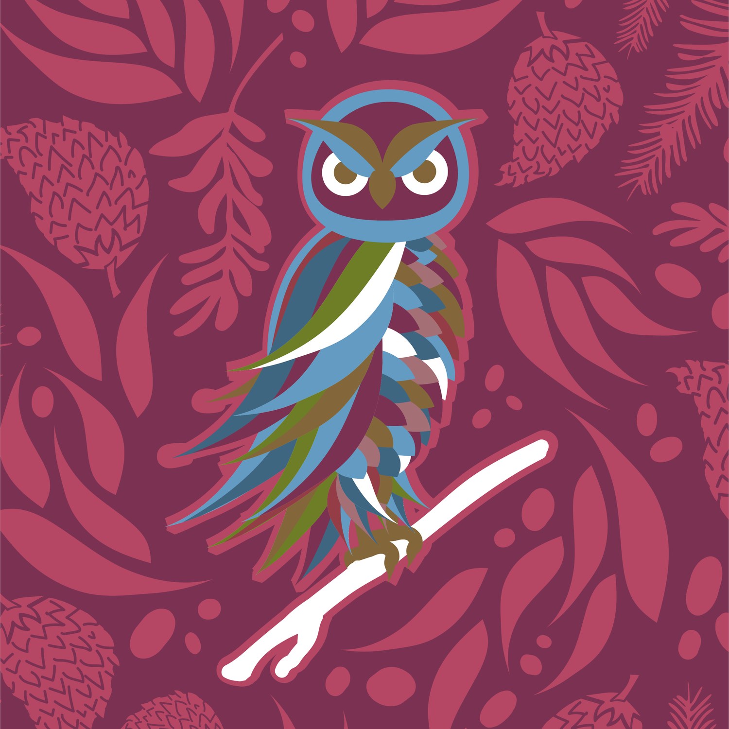 Statement owl on magenta — large-scale print