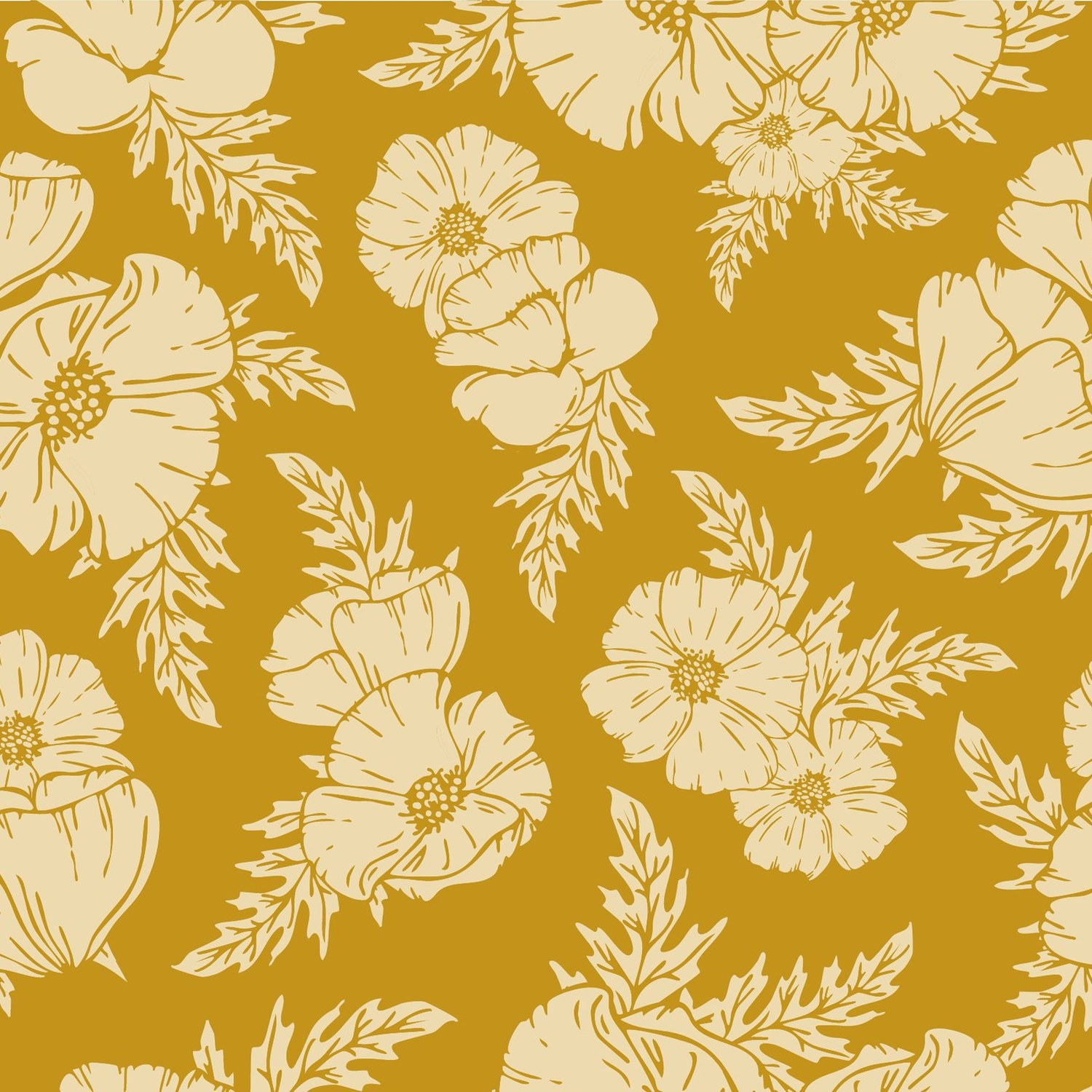 Mustard poppies with cream florals
