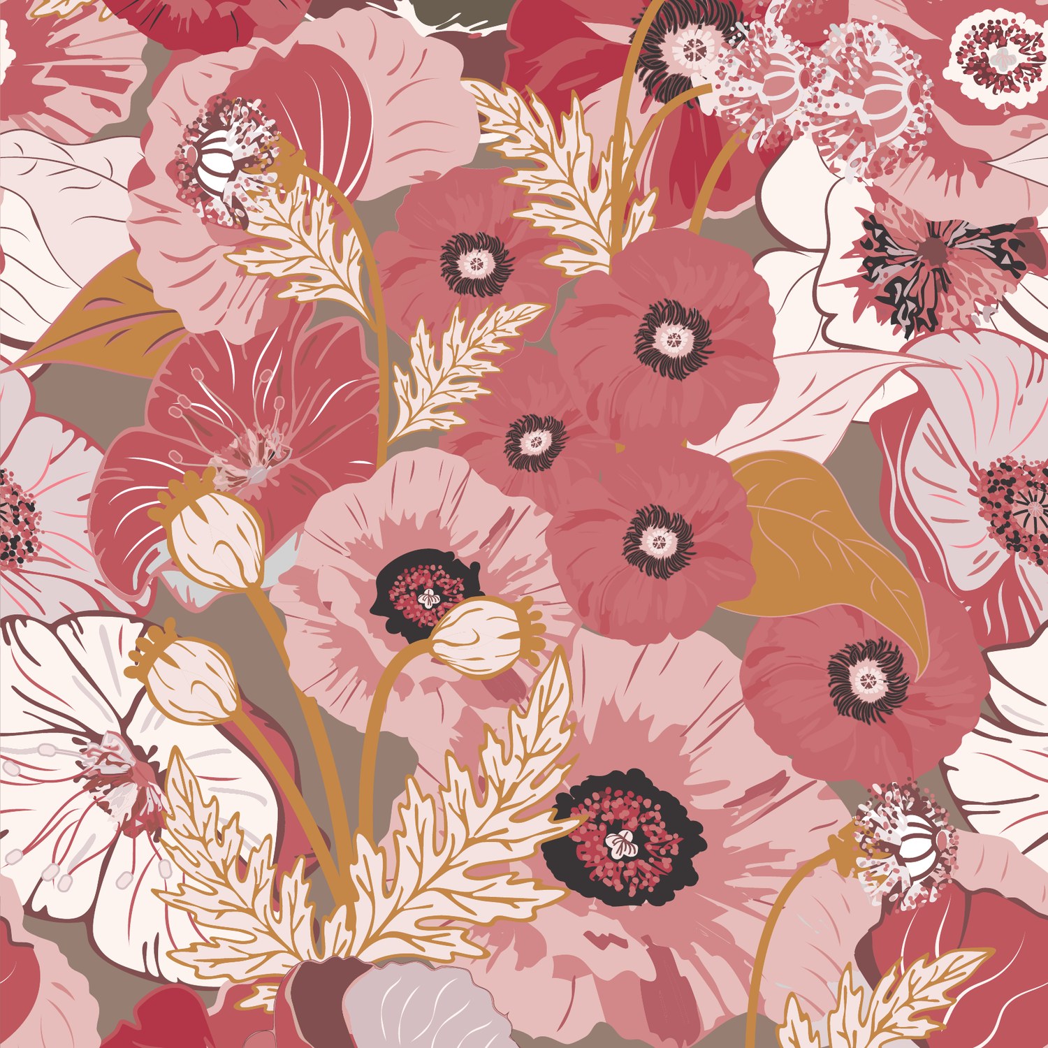 Dense magenta and cream florals