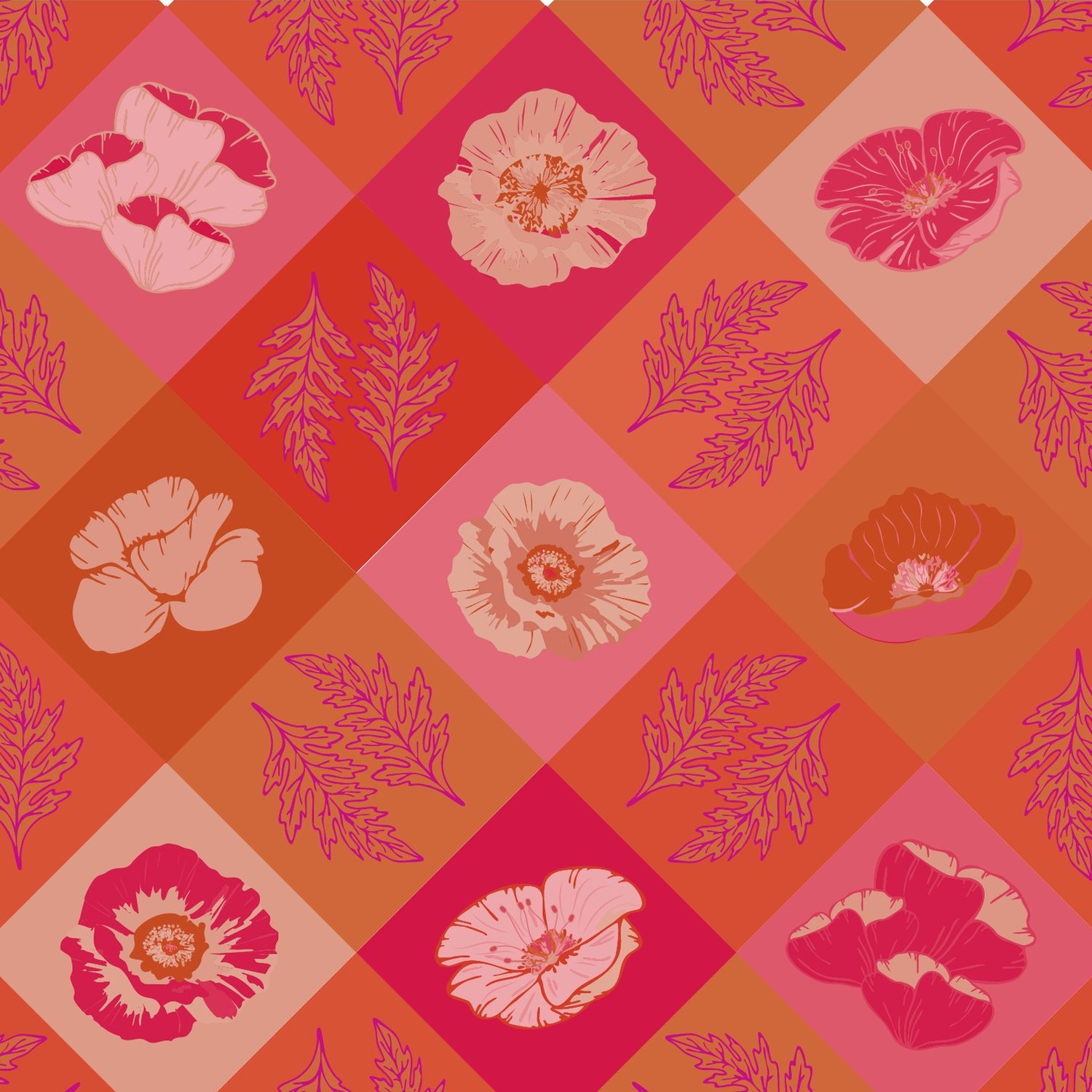Red diamond plaid with poppies