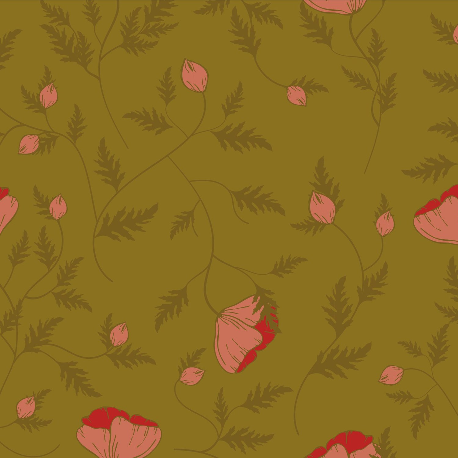 Scattered poppies on olive — soft blender