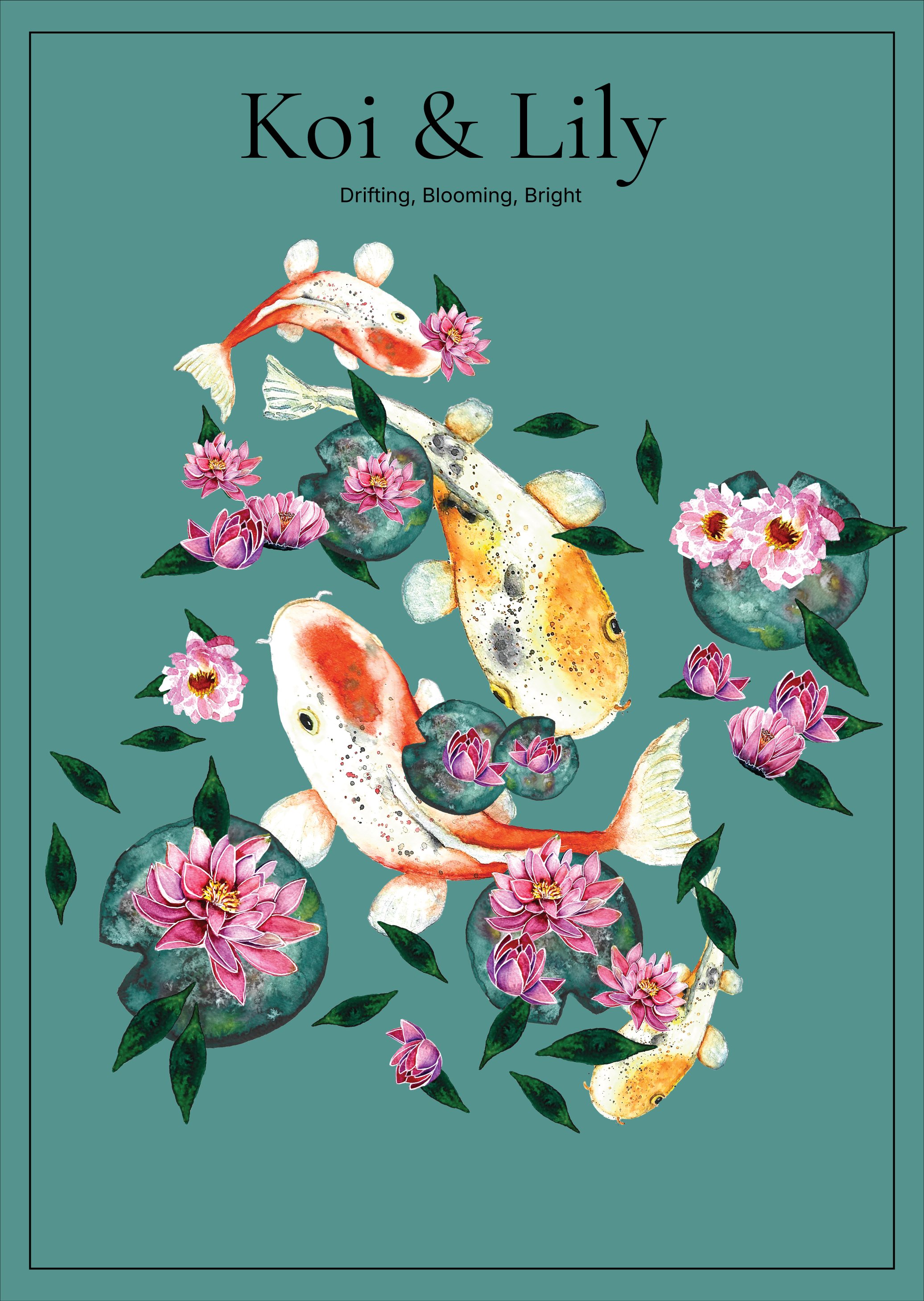 Koi & Lily — Drifting, Blooming, Bright poster print